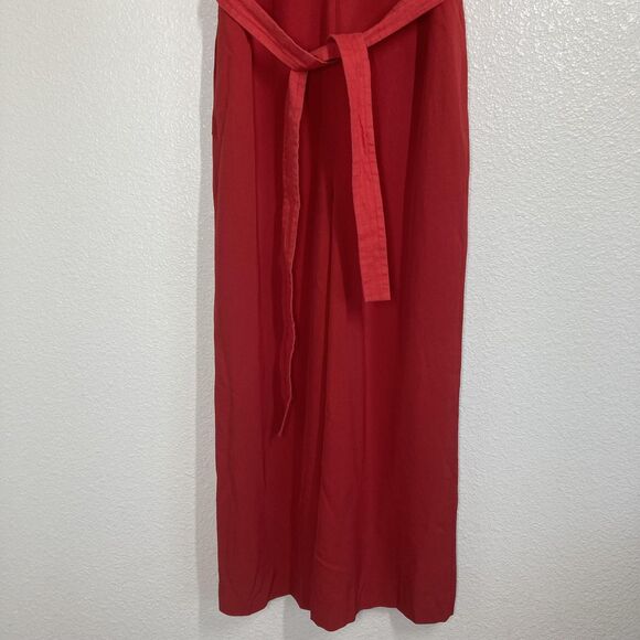 Everlane Jumpsuit Womens 4 Red Sleeveless Wide Leg Belted Linen Blend Pockets - Picture 8 of 16